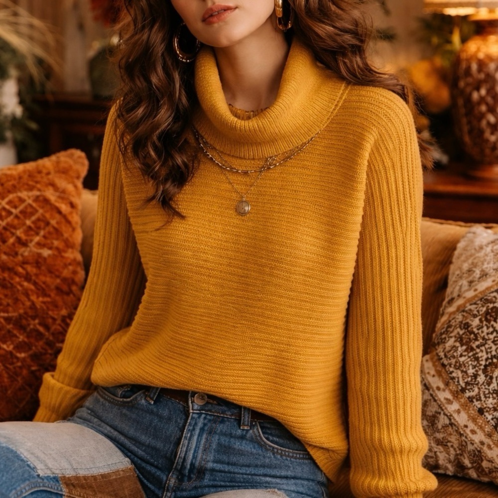 MOTH‎ x ANTHROPOLOGIE Mustard Brenta Cowl Neck Sweater